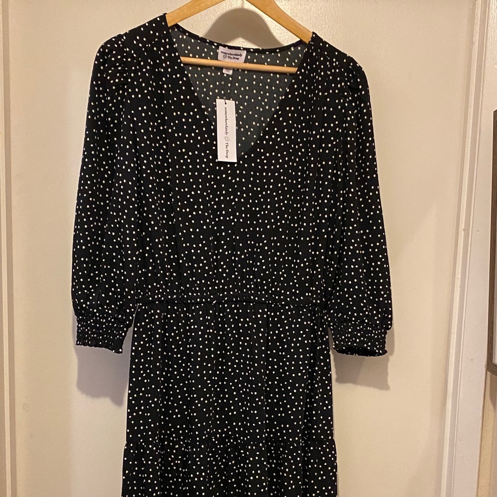 Chic Black and White Polka Dot Long Sleeve Dress